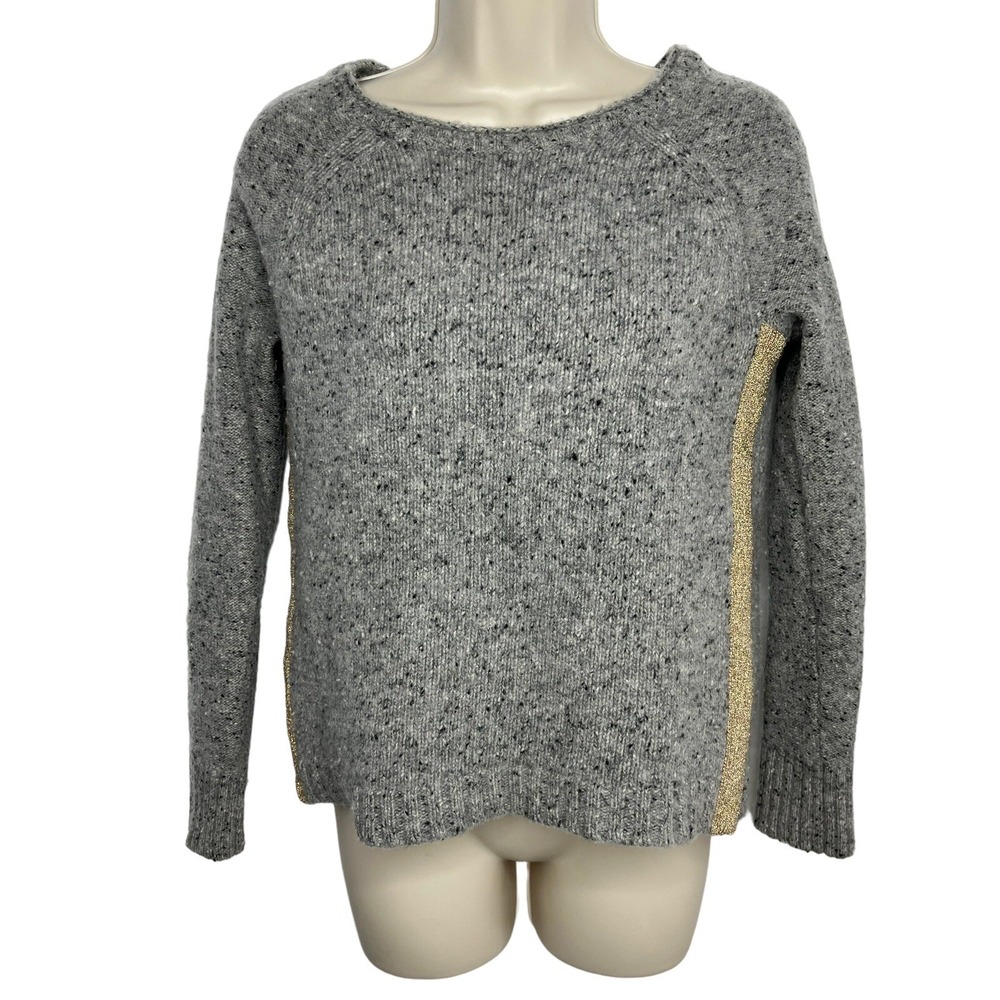 J.‎ Crew Womens XXS 80% Lambs Wool Donegal Gold Shimmer Stripes Pullover Sweater